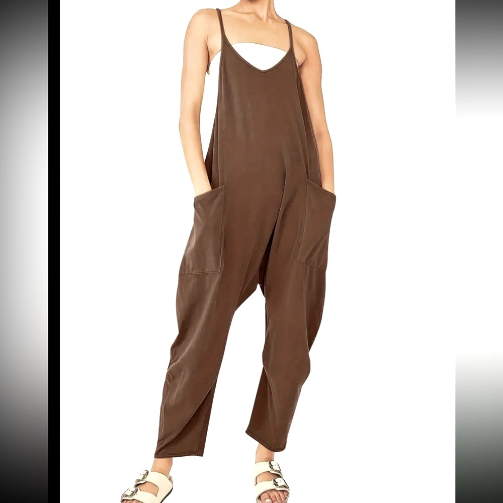 CHOCOLATE BROWN Solid Loose Cami Jumpsuit